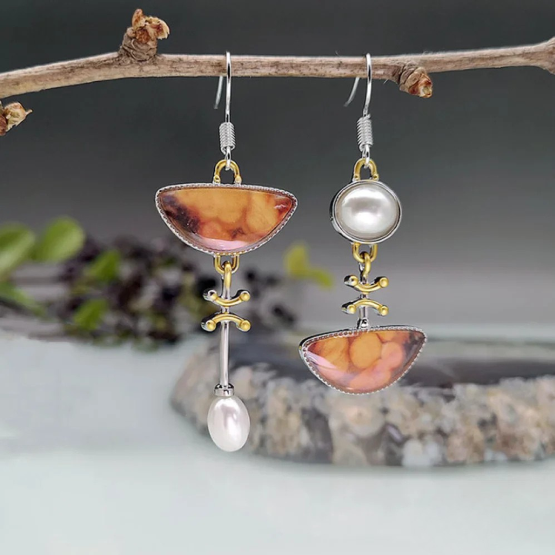 Pendientes Vintage de Piedra Natural Naranja