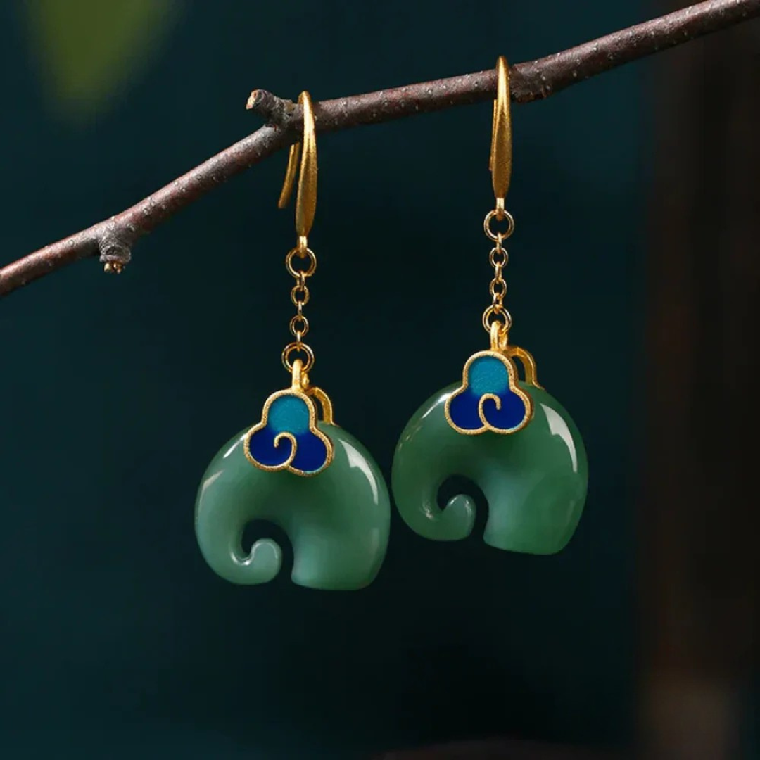 Pendientes Vintage de Elefante Verde