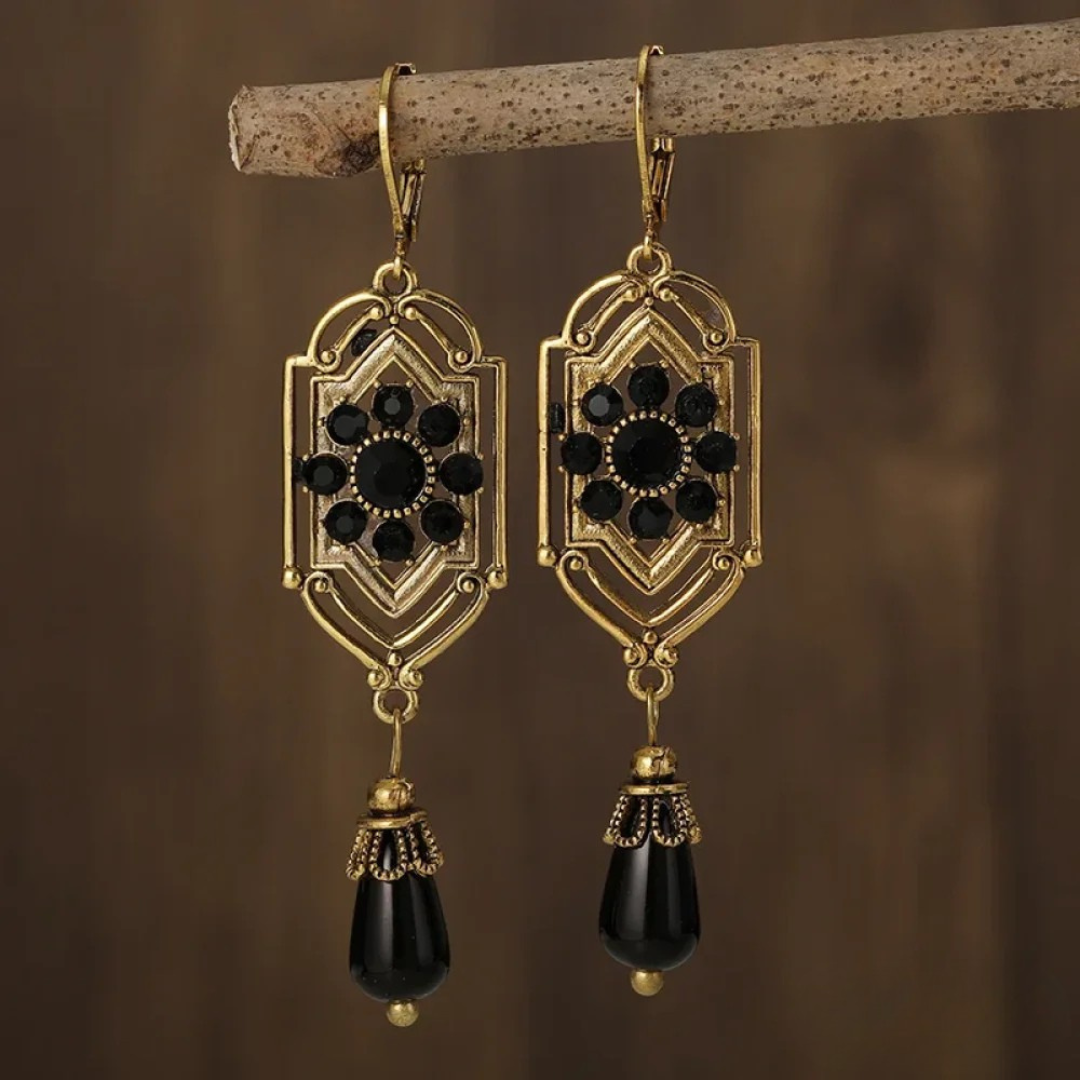 Pendientes colgantes vintage de cristal negro