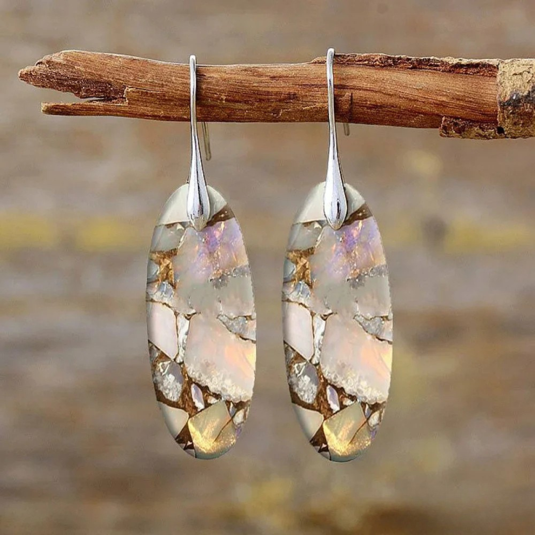 Pendientes Vintage con Piedra Ovalada Natural