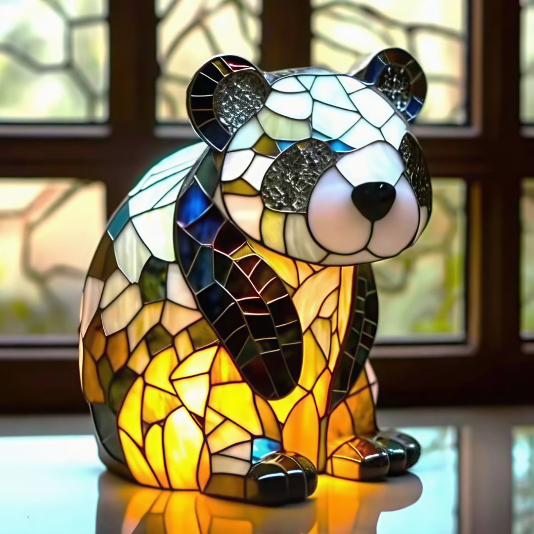 Lámpara de Vidrio Templado con Diseño de Panda Dorado