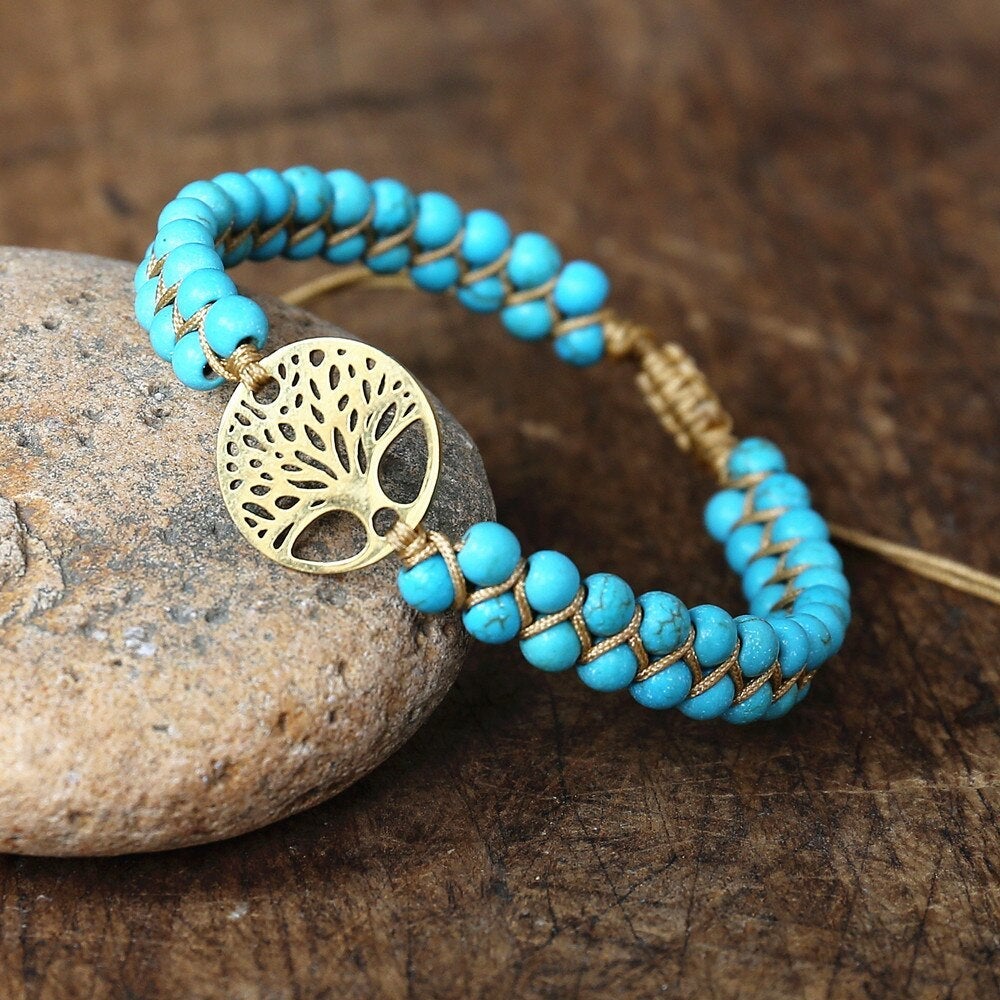 Pulsera Artesanal Árbol de la Vida con Piedras de Turquesa