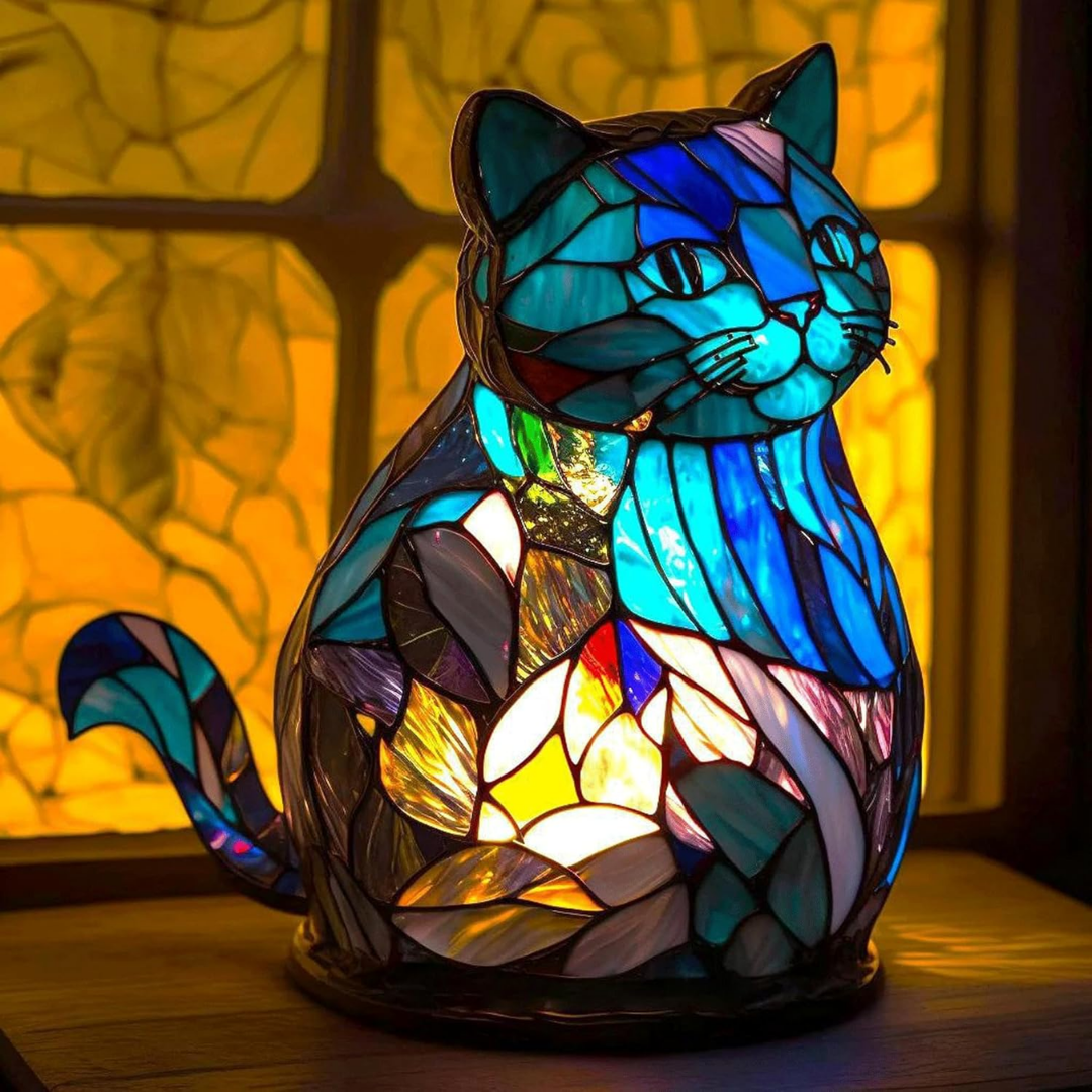Lámpara de Vidrio Templado en Forma de Gato Azul