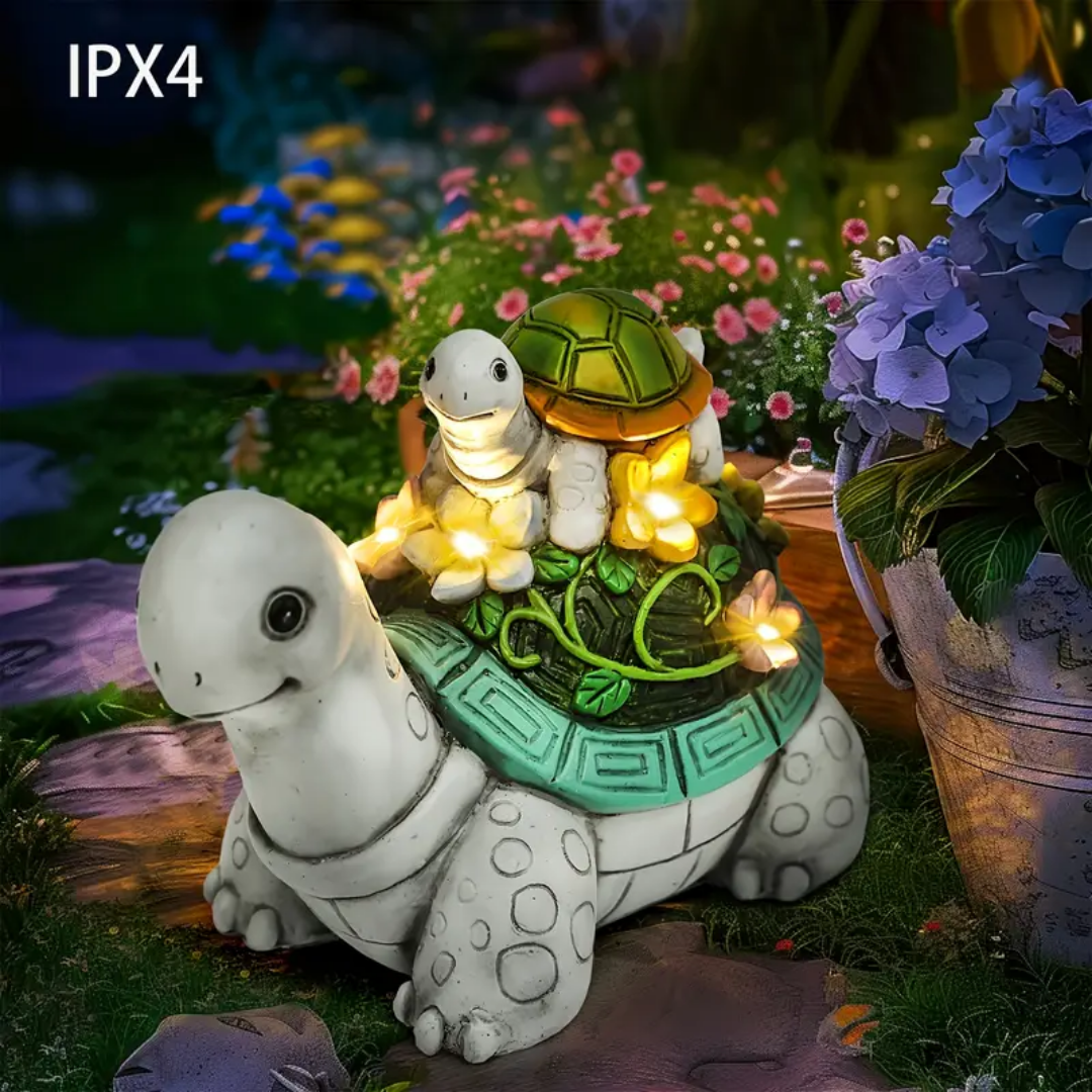 Lámpara Iluminada de Vidrio en Forma de Tortugas Familiares