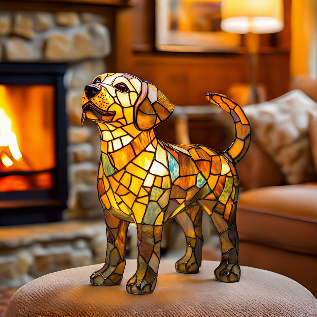 Lámpara de Vidrio Amarillo con Diseño de Cachorro Beagle