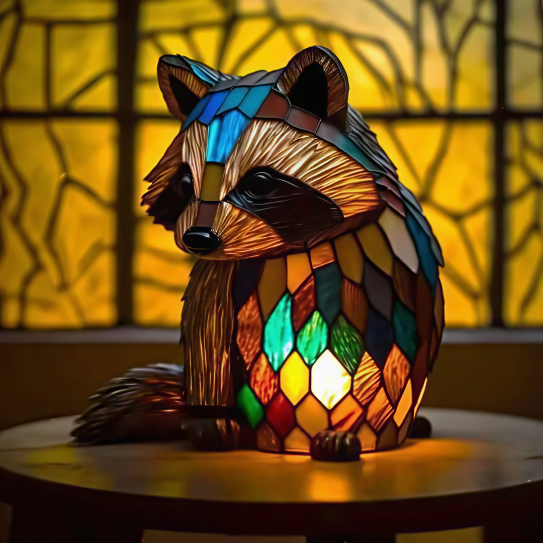 Lámpara de Mesa Tiffany con Diseño de Mapache
