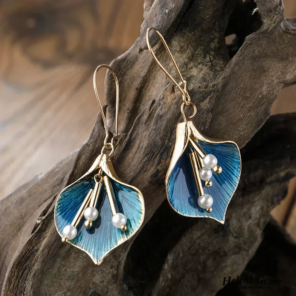 Pendientes Vintage de Plata con Diseño de Loto Azul