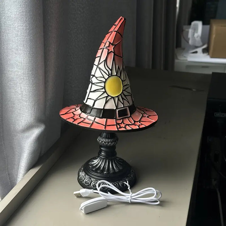 Lámpara de Vidrio Rayada en Forma de Sombrero de Bruja