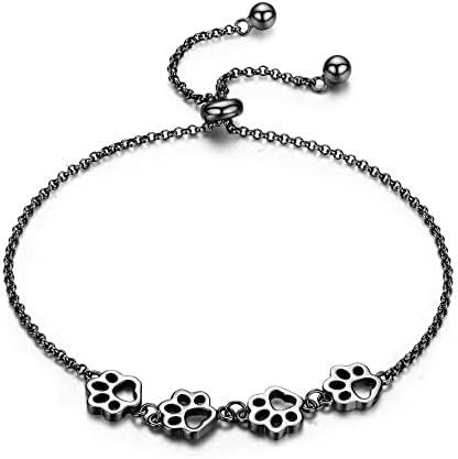 Pulsera Ajustable de Plata de Ley con Diseño de Huella de Perro