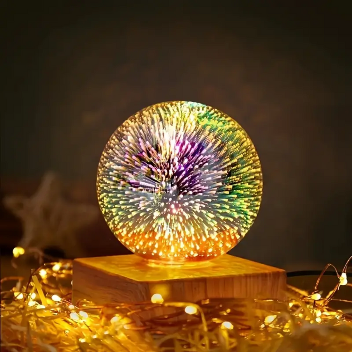 Lámpara 3D de Cristal con Efecto de Fuegos Artificiales