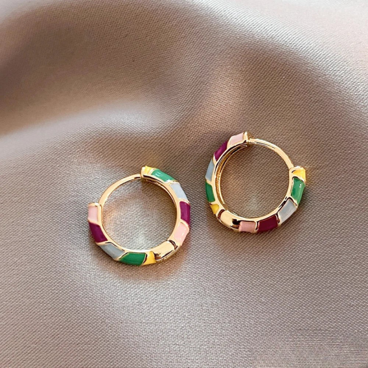 Pendientes Elegantes de Oro con Esmalte Multicolor