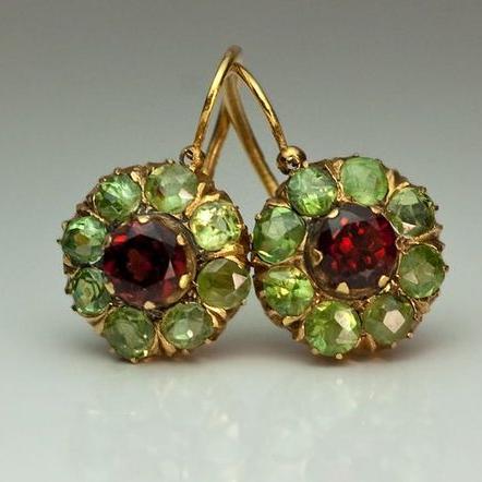 Pendientes Vintage de Cristal en Tonos Verdes y Rojos