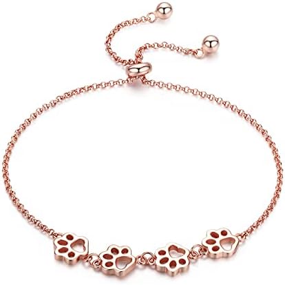 Pulsera Ajustable de Plata de Ley con Diseño de Huella de Perro