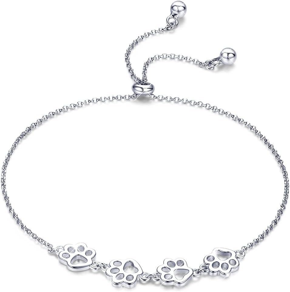 Pulsera Ajustable de Plata de Ley con Diseño de Huella de Perro