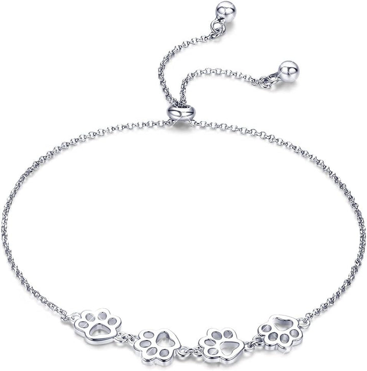 Pulsera Ajustable de Plata de Ley con Diseño de Huella de Perro