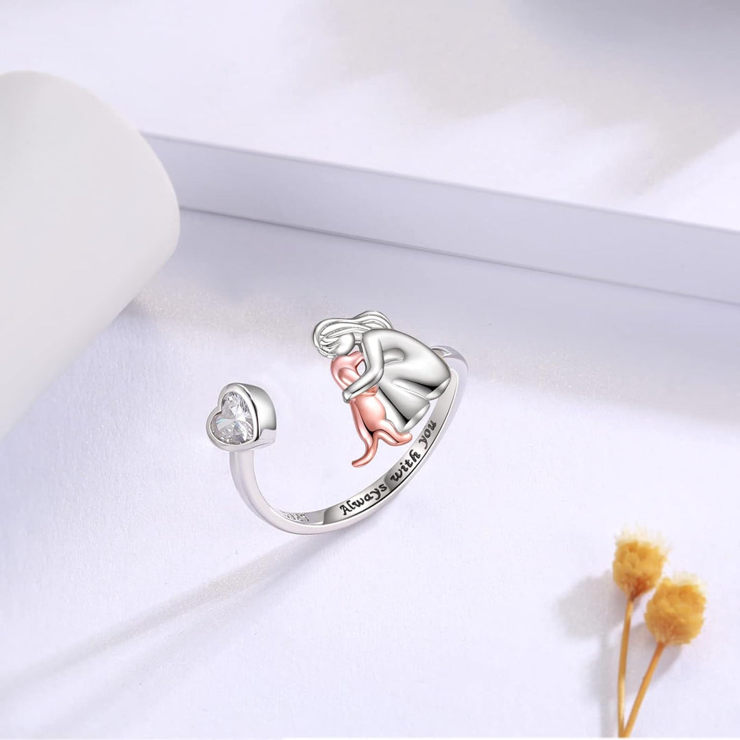 Anillo Ajustable de Plata de Ley 925 para Perros con Circonitas Blancas