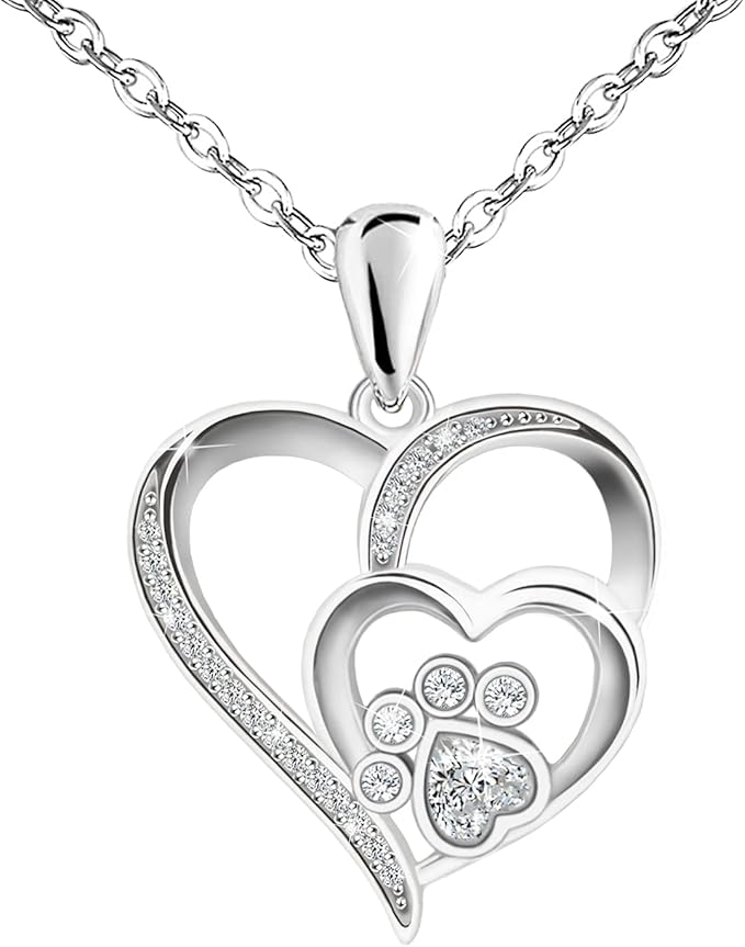 Collar de Corazón de Plata Esterlina para Mujeres – Colgante con Huella y Zirconias