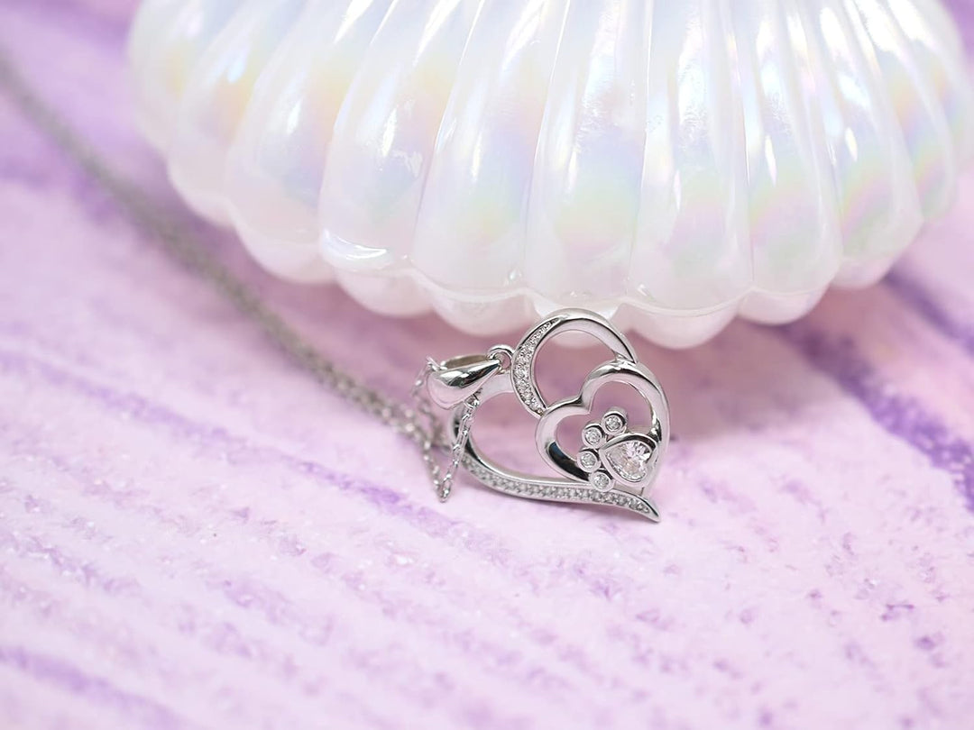 Collar de Corazón de Plata Esterlina para Mujeres – Colgante con Huella y Zirconias