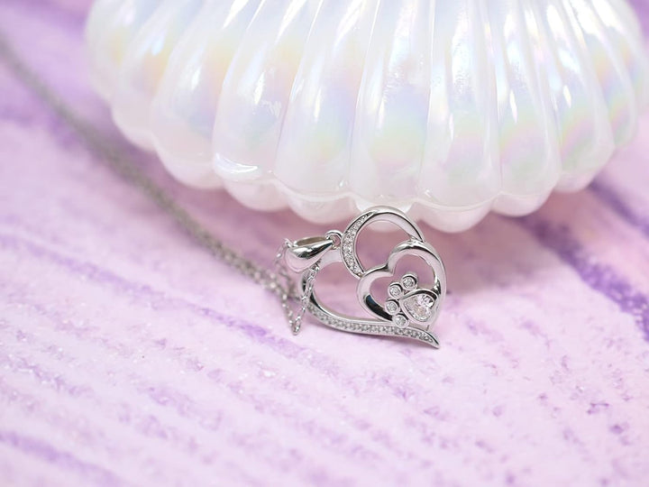 Collar de Corazón de Plata Esterlina para Mujeres – Colgante con Huella y Zirconias