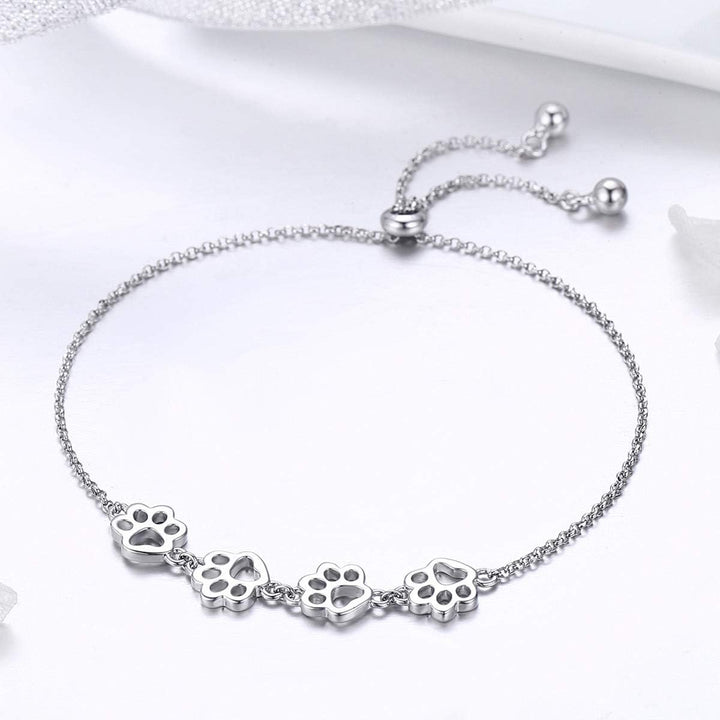 Pulsera Ajustable de Plata de Ley con Diseño de Huella de Perro