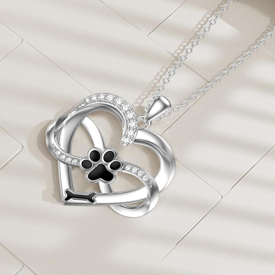 Collar Infinity Corazón y Huella de Plata 925 – Joyería Significativa para Amantes de Mascotas