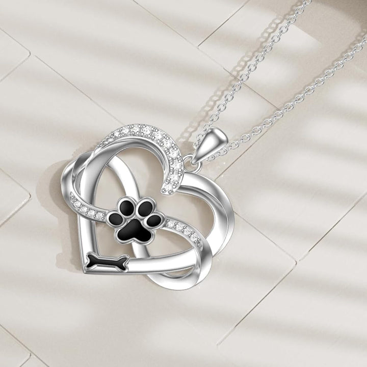 Collar Infinity Corazón y Huella de Plata 925 – Joyería Significativa para Amantes de Mascotas