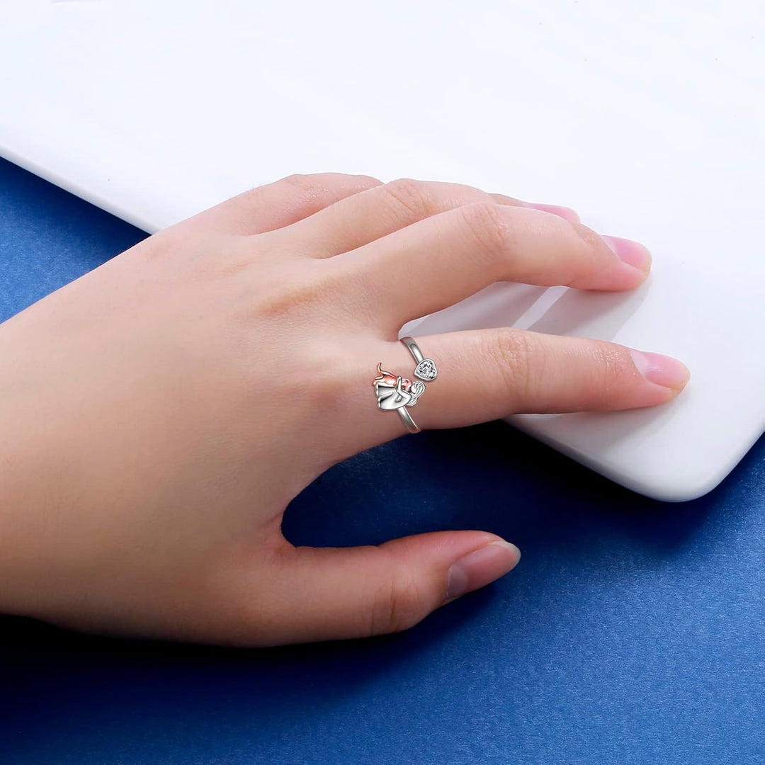 Anillo Ajustable de Plata de Ley 925 para Perros con Circonitas Blancas