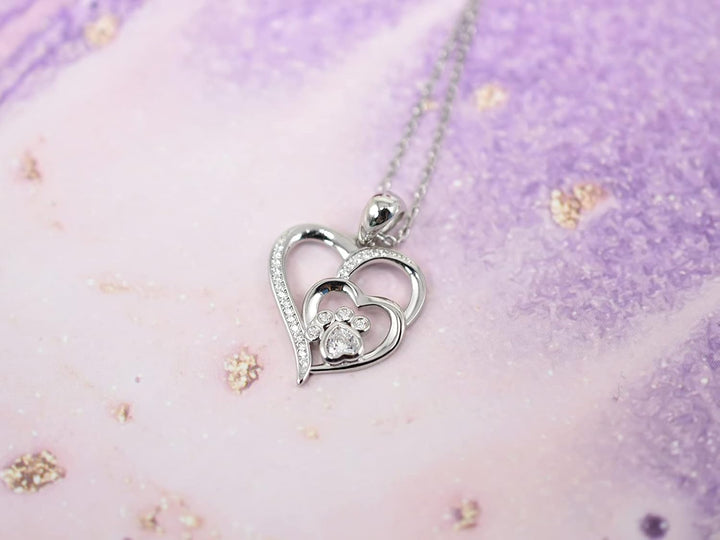 Collar de Corazón de Plata Esterlina para Mujeres – Colgante con Huella y Zirconias