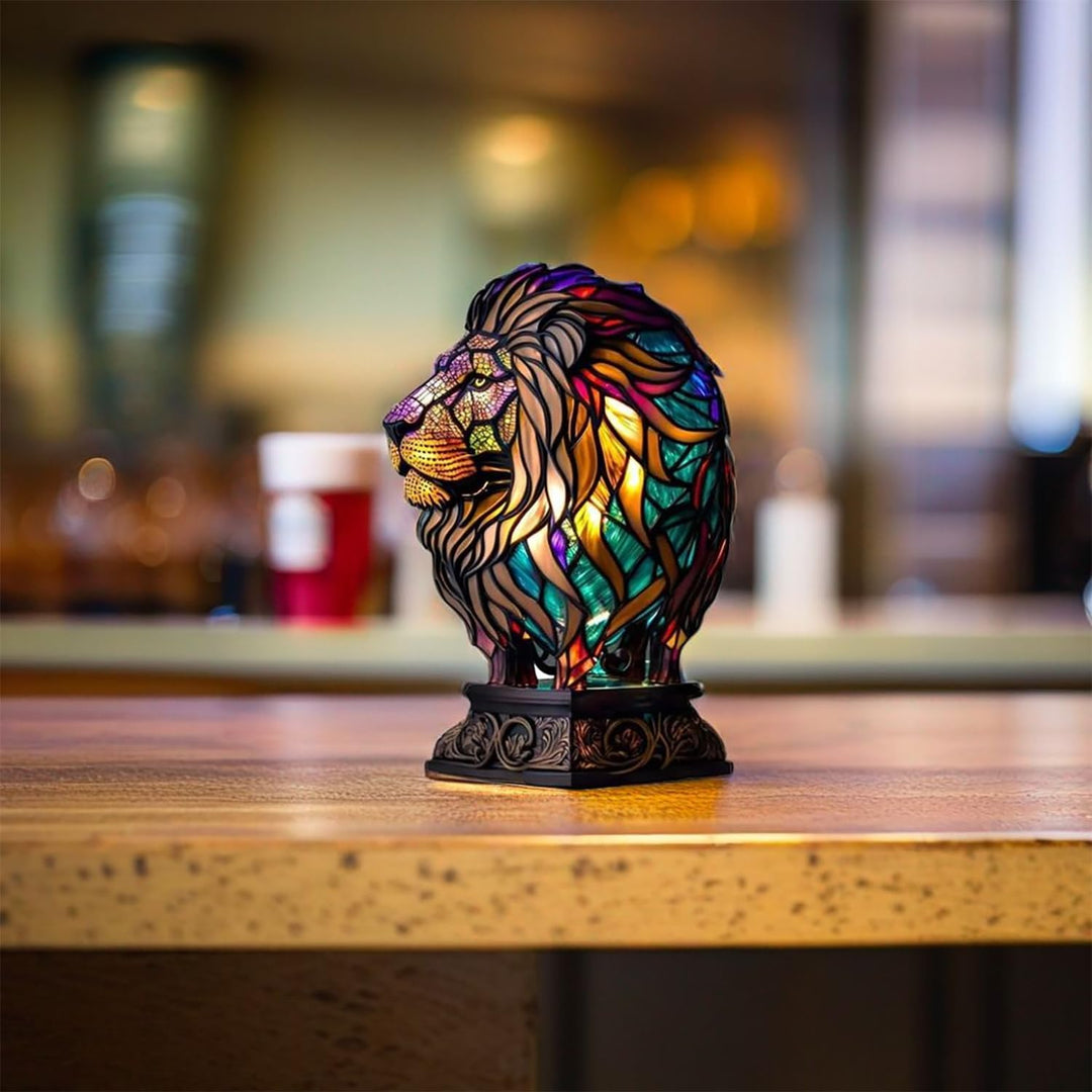 Lámpara de Vidrio Grabado con Diseño de Leones