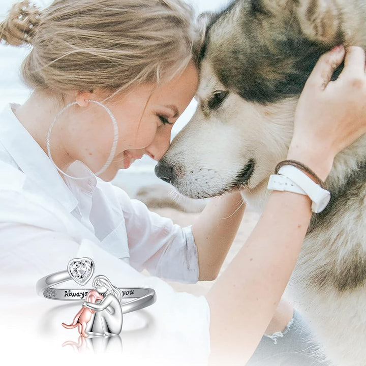 Anillo Ajustable de Plata de Ley 925 para Perros con Circonitas Blancas