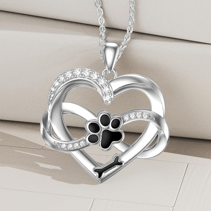 Collar Infinity Corazón y Huella de Plata 925 – Joyería Significativa para Amantes de Mascotas