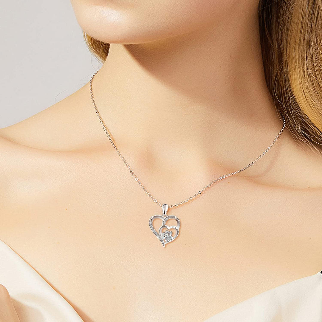 Collar de Corazón de Plata Esterlina para Mujeres – Colgante con Huella y Zirconias