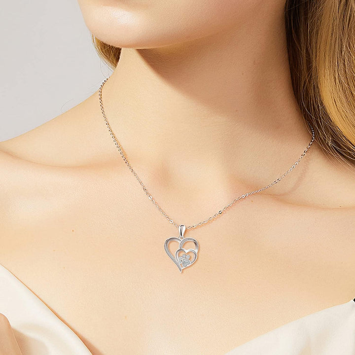 Collar de Corazón de Plata Esterlina para Mujeres – Colgante con Huella y Zirconias