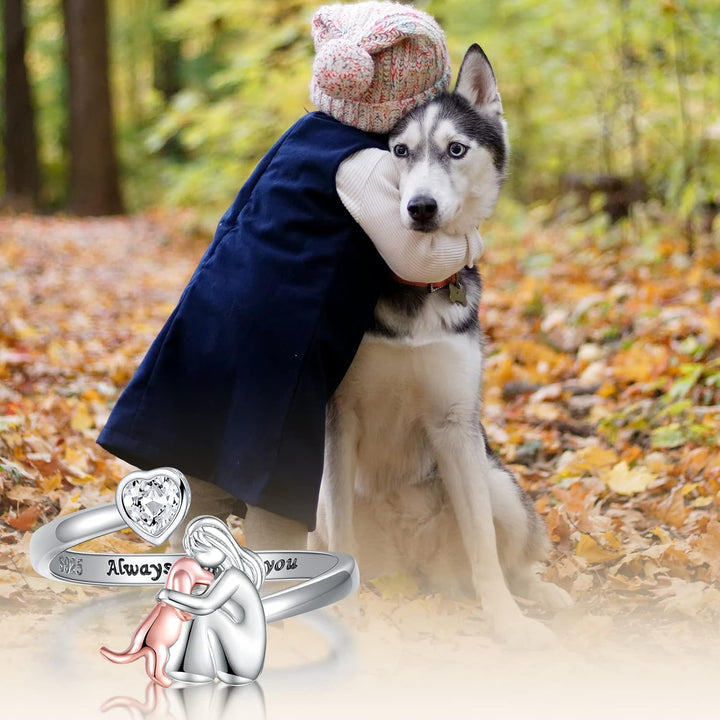 Anillo Ajustable de Plata de Ley 925 para Perros con Circonitas Blancas
