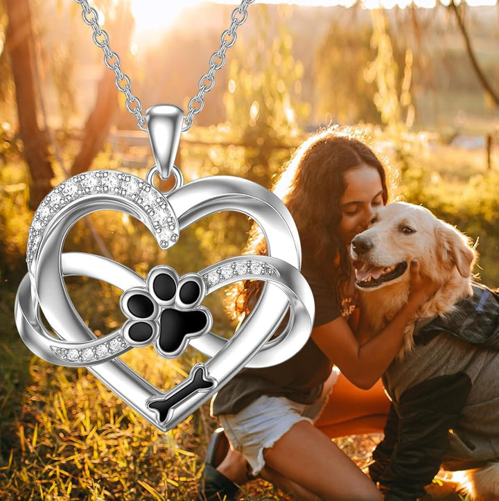 Collar Infinity Corazón y Huella de Plata 925 – Joyería Significativa para Amantes de Mascotas
