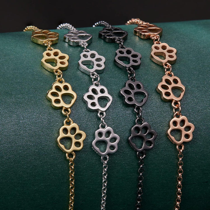 Pulsera Ajustable de Plata de Ley con Diseño de Huella de Perro
