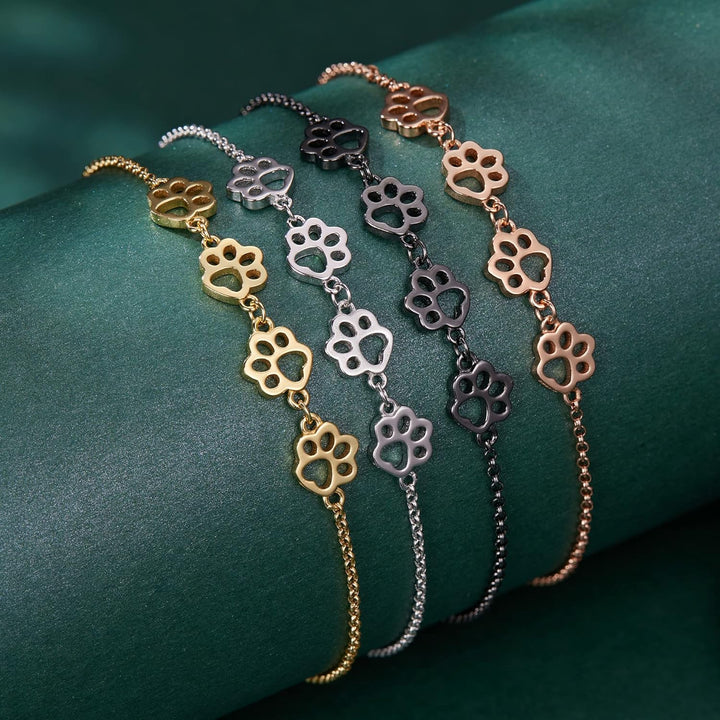 Pulsera Ajustable de Plata de Ley con Diseño de Huella de Perro