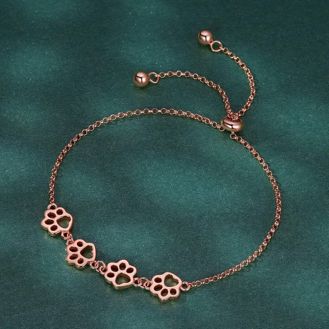 Pulsera Ajustable de Plata de Ley con Diseño de Huella de Perro