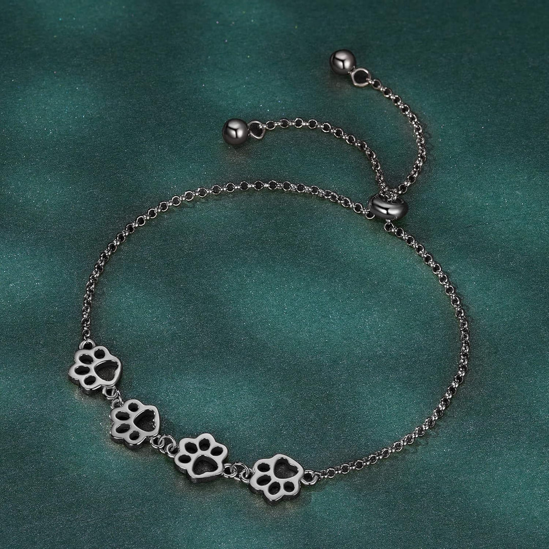 Pulsera Ajustable de Plata de Ley con Diseño de Huella de Perro