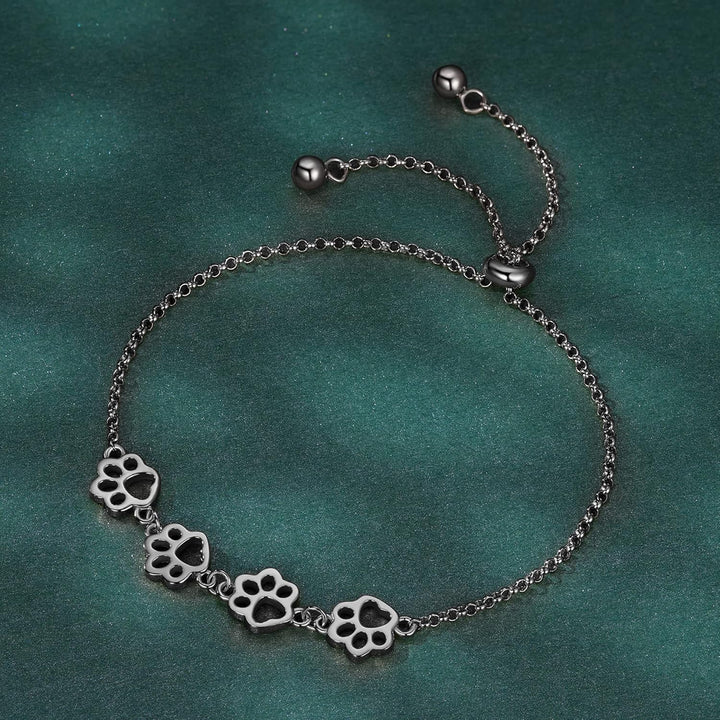 Pulsera Ajustable de Plata de Ley con Diseño de Huella de Perro