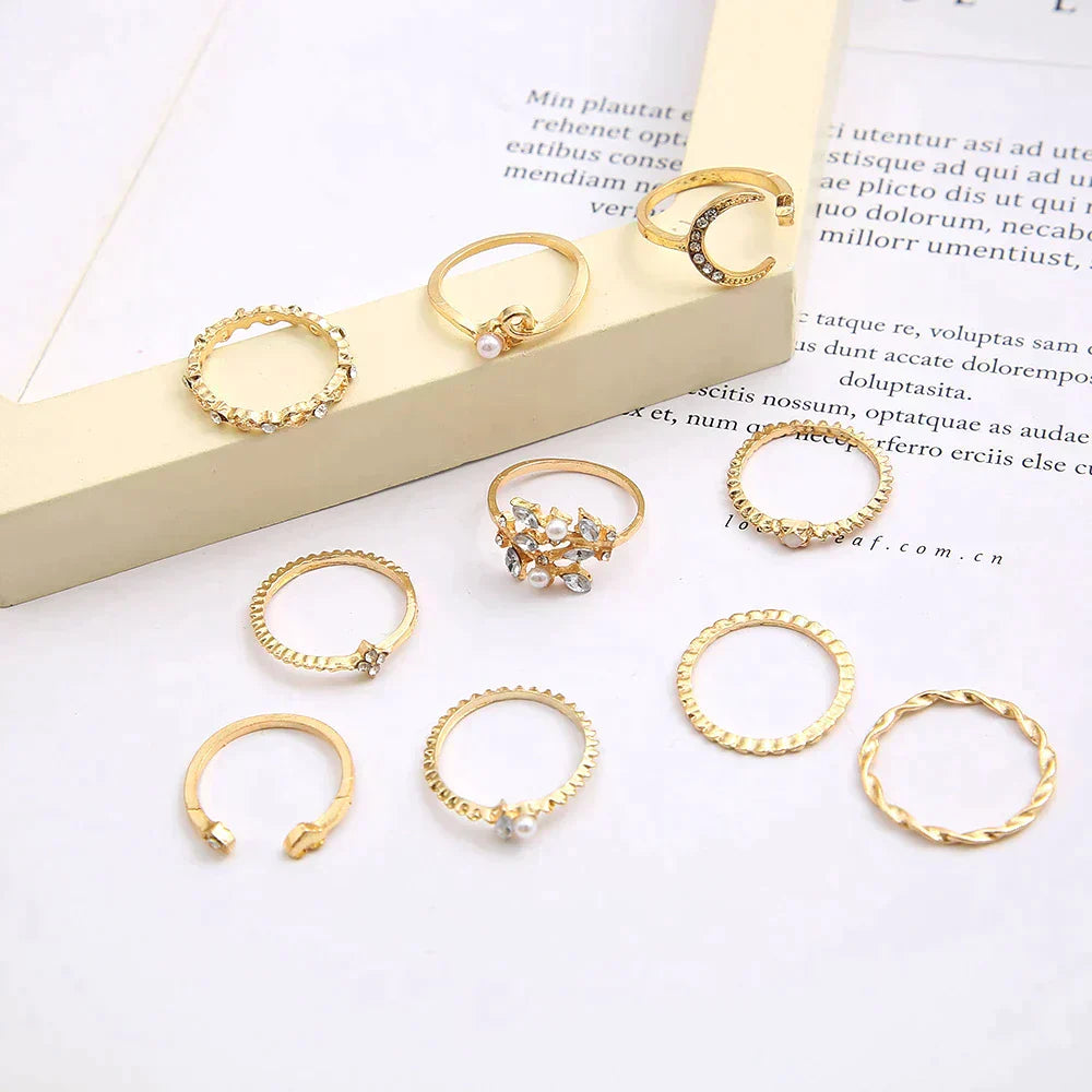 10 Pares de Anillos Bohemios en Plata y Oro
