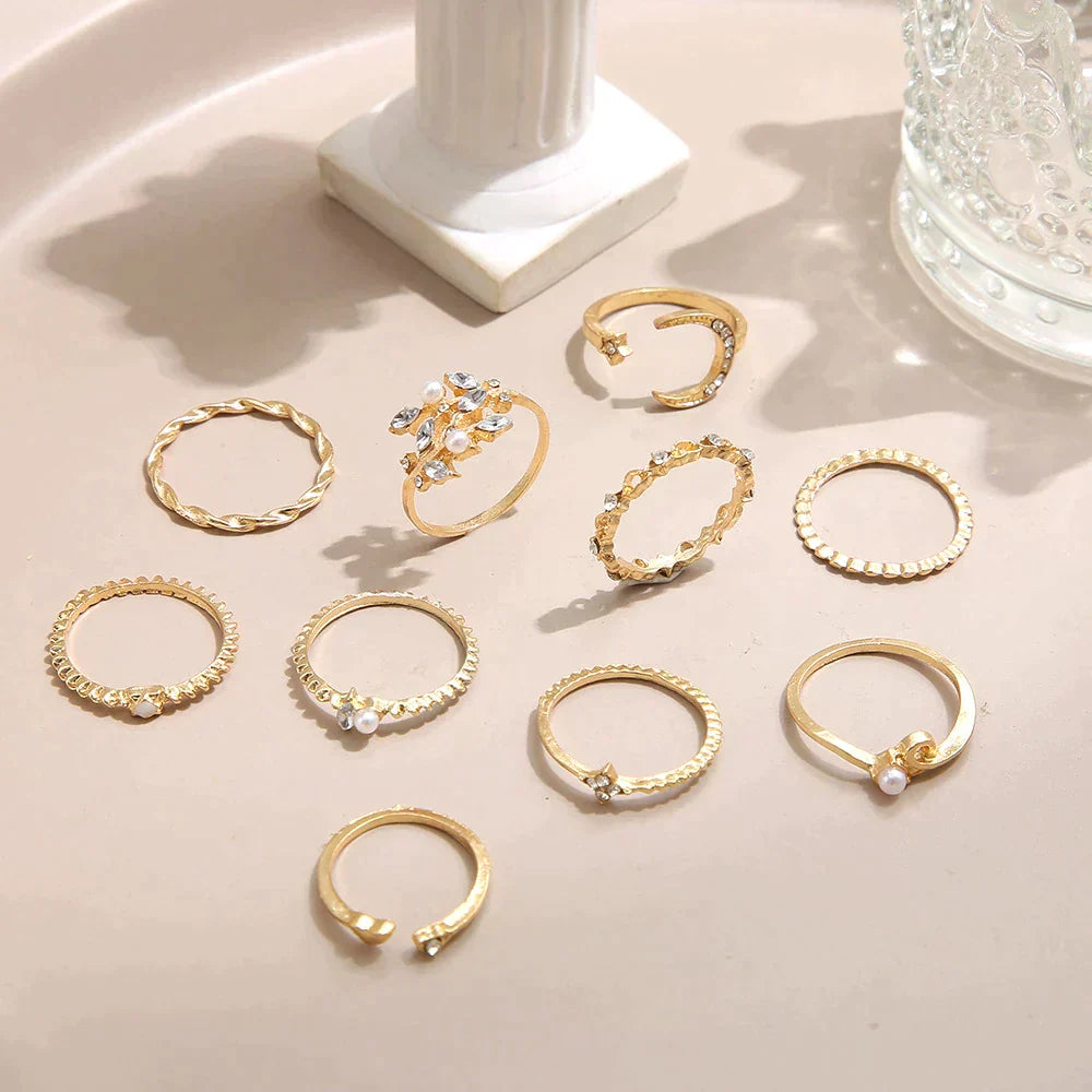 10 Pares de Anillos Bohemios en Plata y Oro
