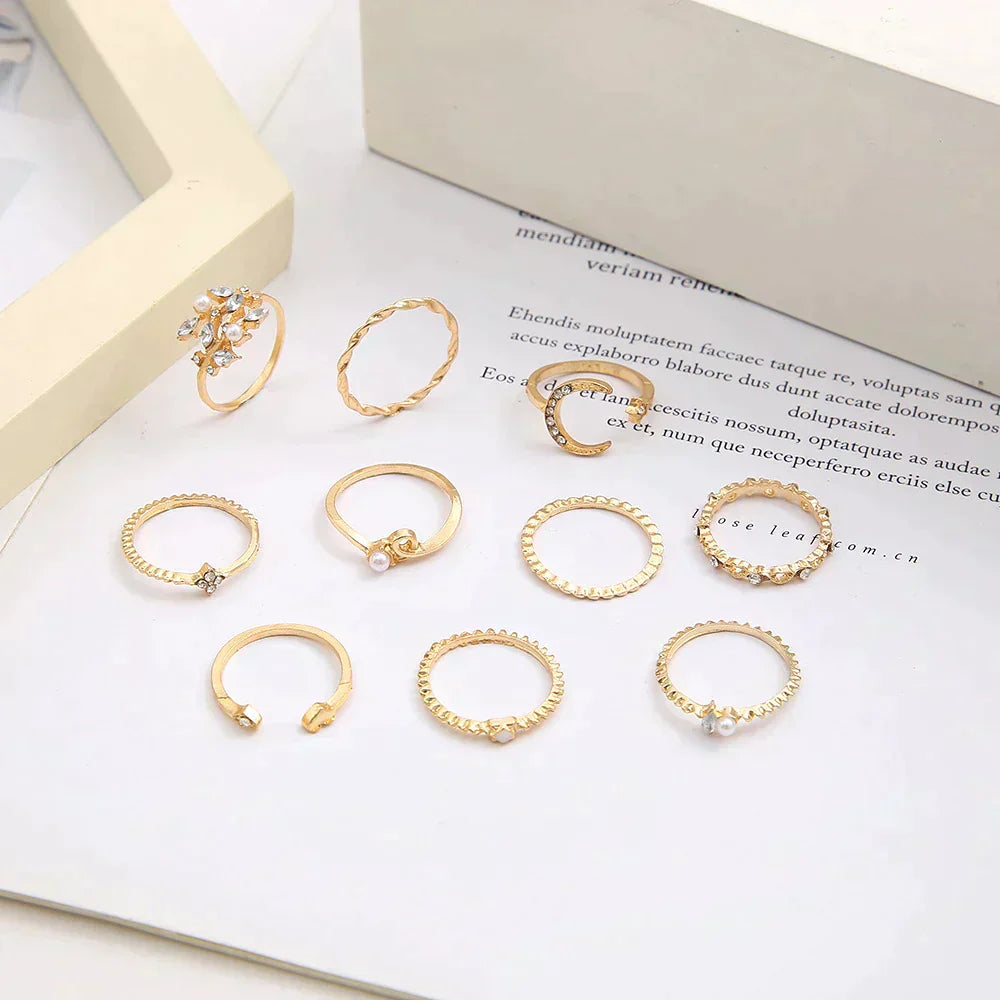 10 Pares de Anillos Bohemios en Plata y Oro