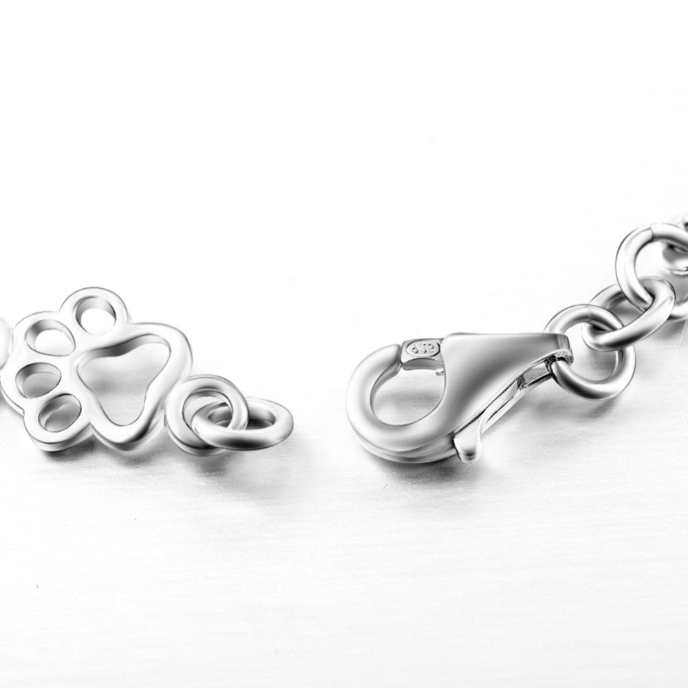 Pulsera de Plata de Alta Calidad con Charms de Huella de Perro y Hueso