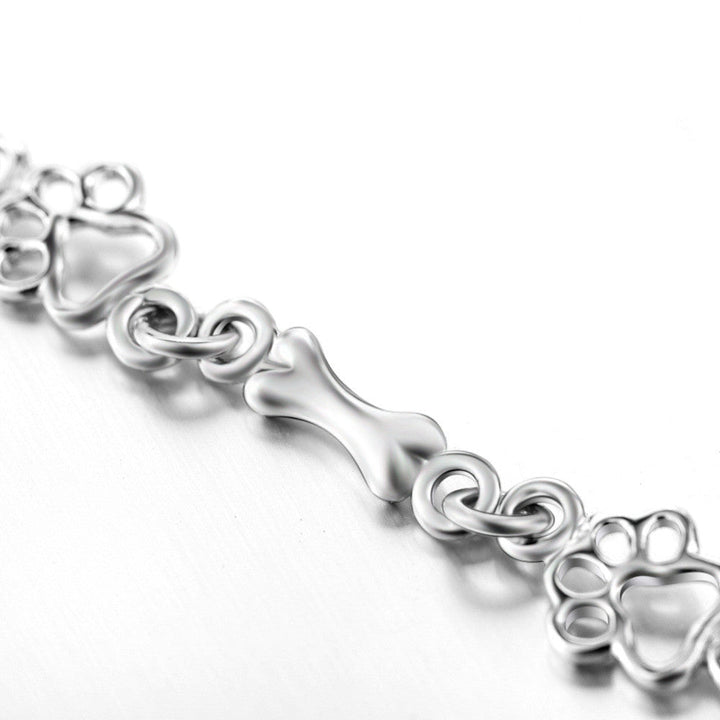 Pulsera de Plata de Alta Calidad con Charms de Huella de Perro y Hueso