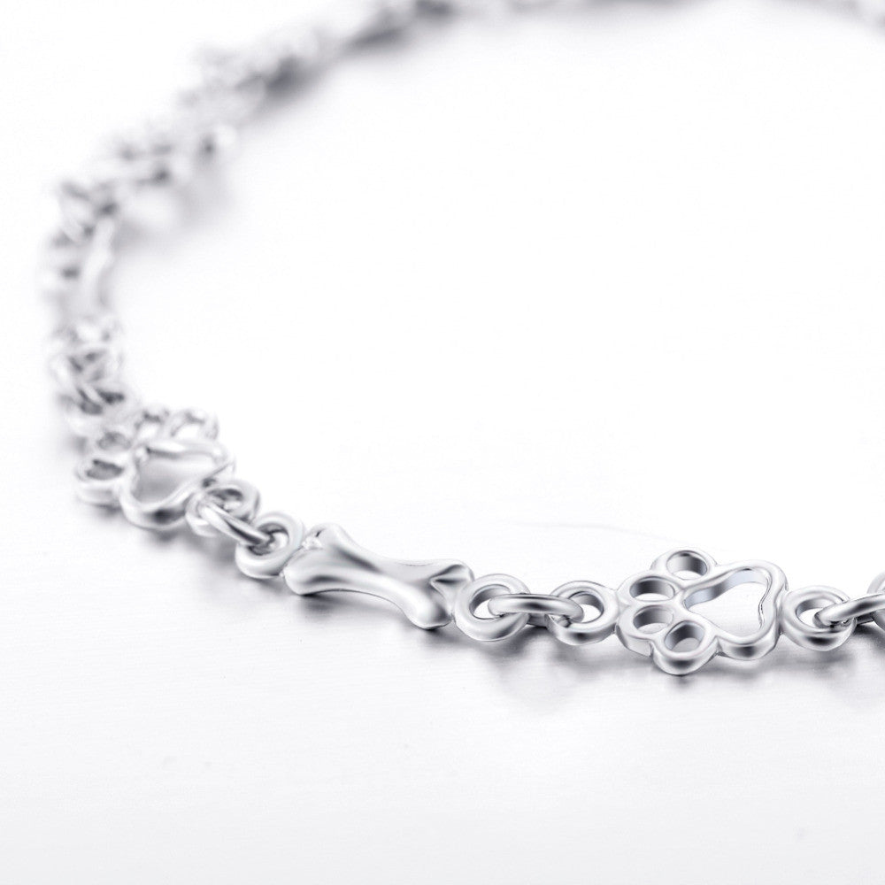 Pulsera de Plata de Alta Calidad con Charms de Huella de Perro y Hueso
