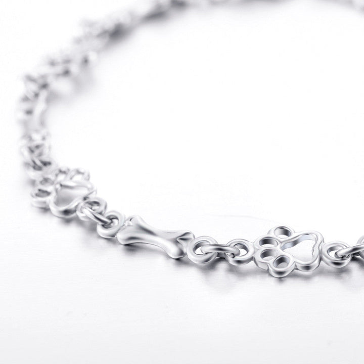 Pulsera de Plata de Alta Calidad con Charms de Huella de Perro y Hueso