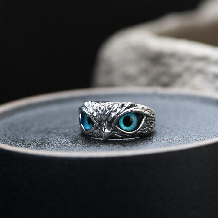 Anillo de Plata Ajustable con Búho Alegre y Ópalo