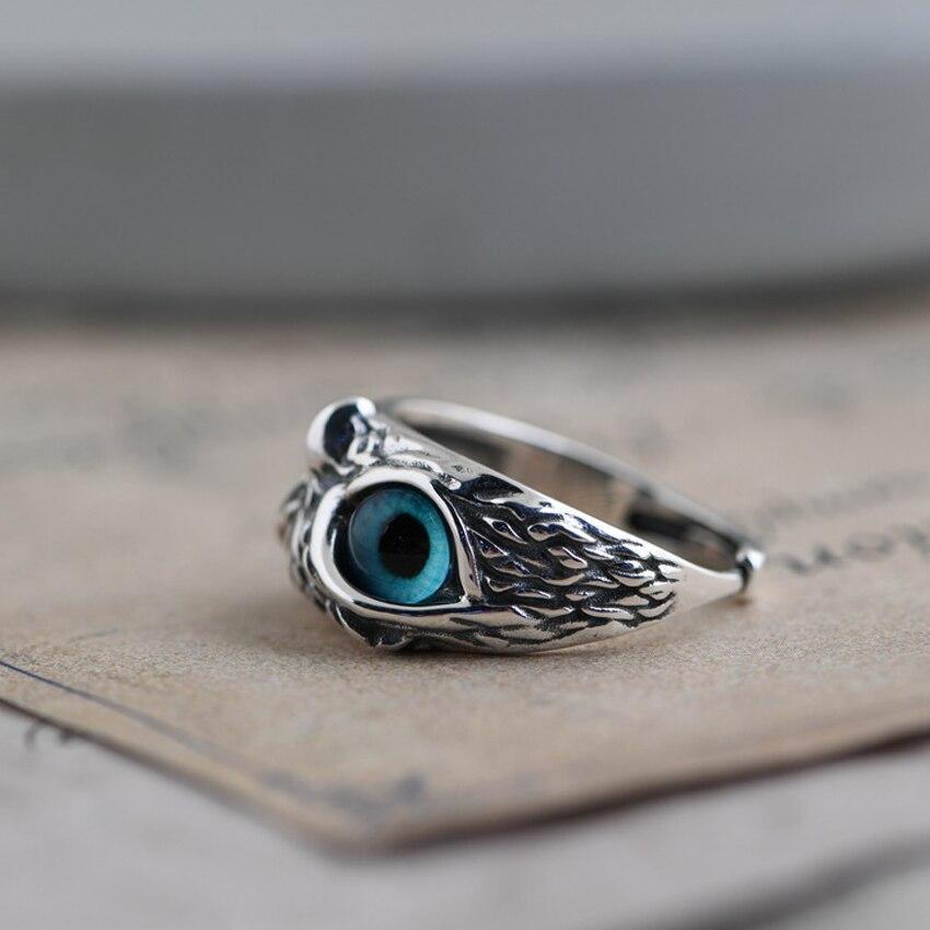 Anillo de Plata Ajustable con Búho Alegre y Ópalo