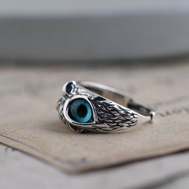 Anillo de Plata Ajustable con Búho Alegre y Ópalo